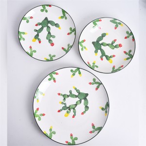 Cactus Pattern Ceramic Chinese white Dinner Set Porcelain Moroccan Dinner Set Stoneware Cactus Cups crocery set dinnerware