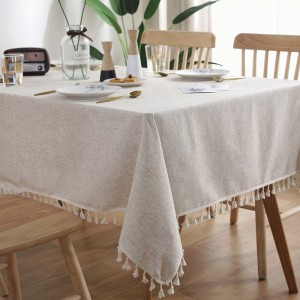 Restaurant Washed Woven Table Cloth 90 Cotton Linen Textile Rectangular Round Table Clothes with Tassel