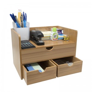 100% Natural Bamboo Desk Storage Box Wooden Office Supplies Desk Organizer with Drawers