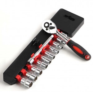 12pcs Cr-v Quick Release 14 Inch Ratchet Socket Wrench Set With Hanging Rack