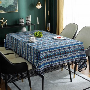 european 8 seater round indoor table cover home decoration dinging hotel tablecloth tassel linen cotton table cloth