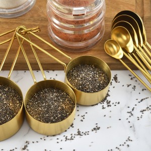 Gold Stainless Steel Measuring Cups And Spoons Set 9 Pieces Engraved Measurements Measuring Cup Spoon