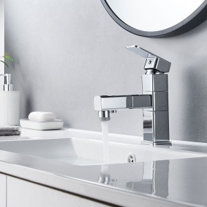Tall Square Chrome Hot Cold Water Single Handle Bathroom Brass Modern Pull Out Basin Faucet