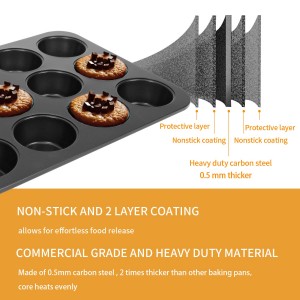 CHEFMADE Carbon Steel Bakeware 12 Cup Non-stick Round Cupcake Tray Mold Mini Muffin Pan For Oven Baking