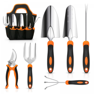Garden Tool Set Stainless Steel Heavy Duty Gardening Tool Set with Non-Slip Rubber Grip Storage Tote Bag Outdoor Hand Tools