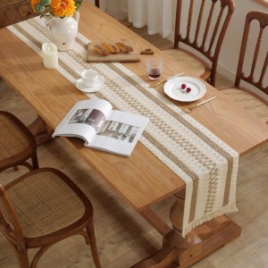 Linen Burlap Table Runner Polyester Print Fringed Boho Bohemian Table Runner Cover For Tabletop Decoration Buffet Outdoor Coffee