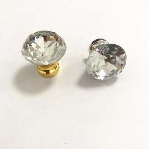 Aluminium furniture hardware 30mm diameter crystal round cabinet gold pull knob