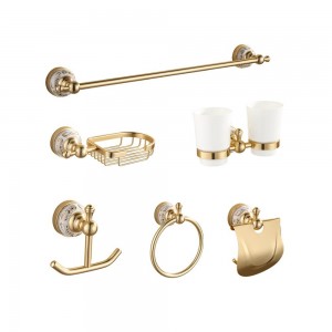 6 PCS Bath Hardware Set Modern Luxury Gold Plated Hotel Bathroom