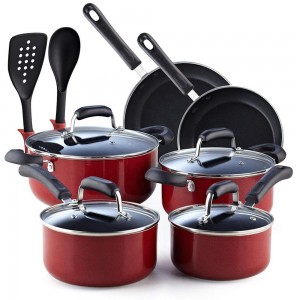Colorful 12pcs non stick cookware set with high quality kitchen tools