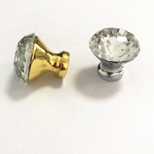 Aluminium furniture hardware 30mm diameter crystal round cabinet gold pull knob