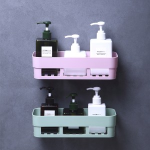 bathroom accessories living room Wall Mounted Suction Plastic Storage Rack shelf traceless tape plastic bathroom wall shelf