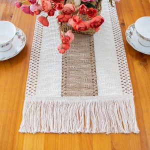 Amazon Hottest Table Runner 12x72inch Hollow Macrame Burlap Linen Cotton Pattern Printed knitted Dining Table Runner for Home D