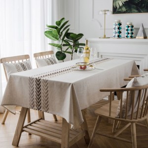 Linen Stitching Tablecloth Wrinkle Free Dust-Proof Rectangle Table Cover Embroidery Table Cloth for Kitchen