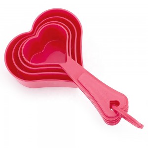 Kitchen Measuring Tools 4 Pcs Heart Shape Plastic Powder Red Measuring Spoons Cups Scoop Scale Set