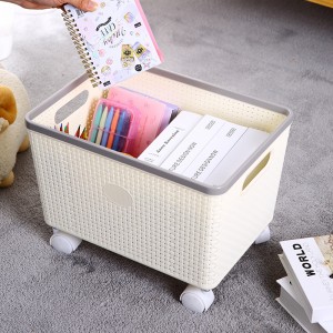 Custom size movable baby toy daily necessities plastic storage basket with wheel