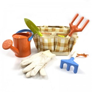 7 pieces garden Designed for Kids Tote Bag Spade Watering Can Rake Fork Trowel plant label peat pots Gardening Tool Set