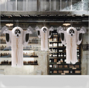 hot selling paper white ghost hanging decorations honeycomb ball halloween party supplies