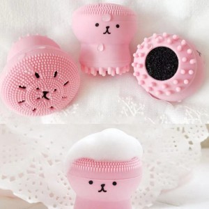 Modern korean kawaii cartoon makeup tools comfortable silicone facial scrubber brush