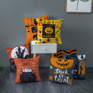 Halloween Geometric Shaped Striped Black Orange Home Decor Custom Printed Pillowcases Pillow Case Square Cushion Cover For Sofa
