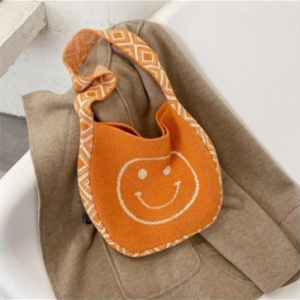 INS Winter Korean Style Cute Smile Lady Knitted Bohemian Boho Chic Tote Bag Customized Women Crochet Woolen Shopper Shoulder Bag