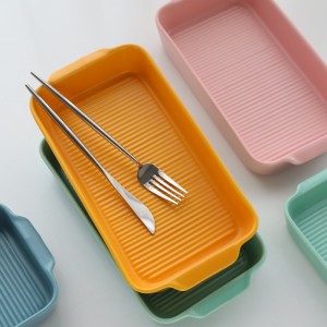 BK13 Hot Sale Ceramic Colorful Bakeware Sets Rectangular Plate Ceramic Baking Pan