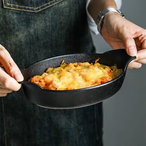 Nordic restaurant home kitchenware black baking pan unique matte design cheese ceramic bakeware