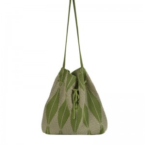 INS Korean Fashion Stripe Color Contrast Wool Knitting Bucket Tote Bag Woven Shoulder Messenger Bag