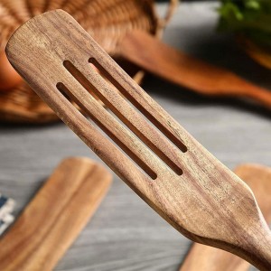 Wooden Cooking Utensils Natural Teak Kitchen Utensil Set Heat Resistant Non Stick Wood Cookware Slotted Spurtle Spatula Sets