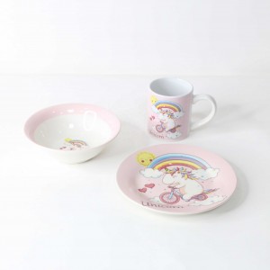 high quality custom children cute 3pcs porcelain dinner set kid’s dinnerware sets