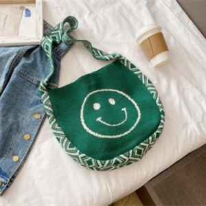 INS Winter Korean Style Cute Smile Lady Knitted Bohemian Boho Chic Tote Bag Customized Women Crochet Woolen Shopper Shoulder Bag