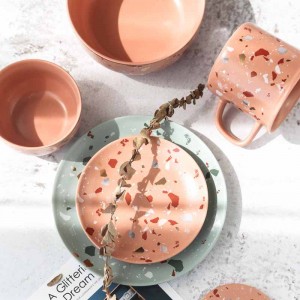 eco friendly modern luxury decal terrazzo matte restaurant wedding plates sets dinnerware set with custom logo