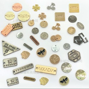 Garment Accessories Custom Metal Clothing Logos Labels Name Tag, Sewing Metal Garment Label Plate Tags for clothing