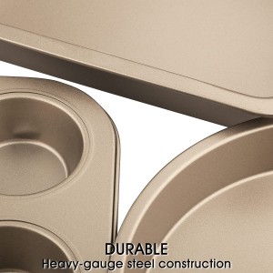 Custom Nonstick Bakeware Set Chamnpage Gold Carbon Steel 5 Pieces Cake Pan for Non Stick Baking