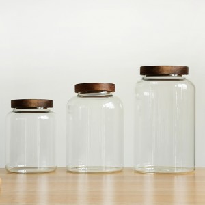 Kitchen Food Storage Container Pantry Clear Glass Canisters acacia cookie jar big wide mouth glass jar with wooden lid