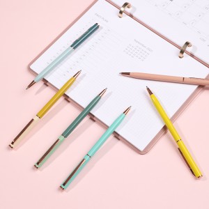 Thin Hotel Supplies Promotion Ball Pen Luxury Laser Branded Metal Body Twist Slim Ballpoint Pens