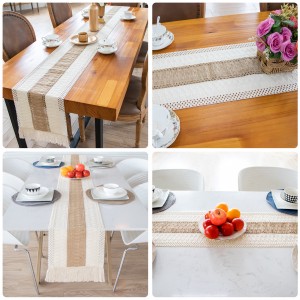 Amazon Hottest Table Runner 12x72inch Hollow Macrame Burlap Linen Cotton Pattern Printed knitted Dining Table Runner for Home D