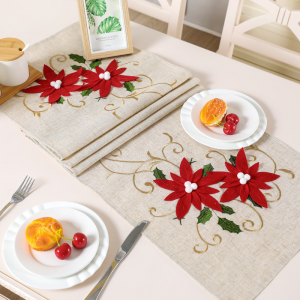 Home decor knitted rectangle traditional chinese style floral embroidery table runner for guest