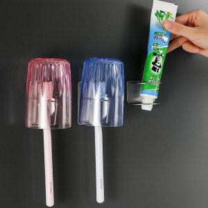 Wall mounted toothbrush rack non perforated toothpaste toothbrush storage rack bathroom accessories mouthwash cup