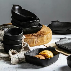 Nordic restaurant home kitchenware black baking pan unique matte design cheese ceramic bakeware