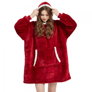 Microfiber Plush Coral Fleece Sherpa Blanket With Sleeves Super Soft Warm Outdoor Pocket Hoodie Adult Winter Hooded TV Blankets