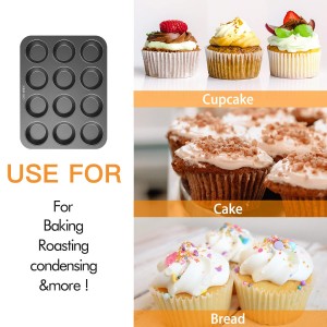 CHEFMADE Carbon Steel Bakeware 12 Cup Non-stick Round Cupcake Tray Mold Mini Muffin Pan For Oven Baking