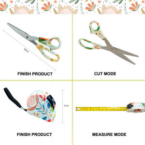 Creative Floral Printed 4 pcs Hand Tool Sets in Gift Boxes including Tape Measure Utility Knife Scissors and 6 in 1 Hammer