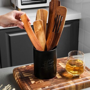Wooden Cooking Utensils Natural Teak Kitchen Utensil Set Heat Resistant Non Stick Wood Cookware Slotted Spurtle Spatula Sets