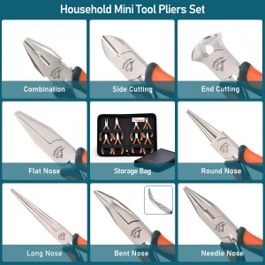 8 Piece Mini Pliers Set with Pouch Hand Tool Set Combination Flat Bent Needle Round Long Nose Diagonal Side End Cutting