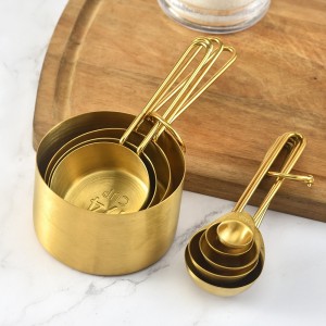 Gold Stainless Steel Measuring Cups And Spoons Set 9 Pieces Engraved Measurements Measuring Cup Spoon
