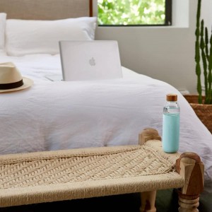 eco-friendly BPA-free Wide Mouth bamboo lid glass Water Bottle with Silicone Sleeve