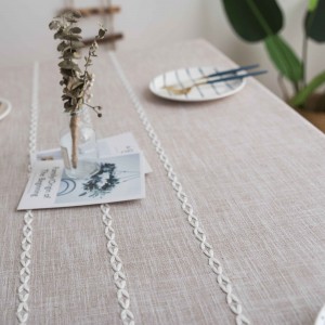 Wholesale modern grey rectangle polyester restaurant waterproof embroidered oilproof cotton linen table cloth