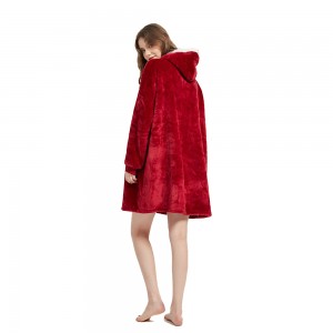 Microfiber Plush Coral Fleece Sherpa Blanket With Sleeves Super Soft Warm Outdoor Pocket Hoodie Adult Winter Hooded TV Blankets