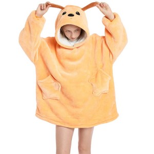 Manufacture Designer Blanket Hoodie Wearable Flannel Hoodie Blanket For Kids