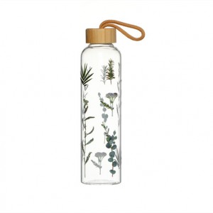 Personalized eco friendly reusable classic glass bottle in bulk cheap reusable clear glass drink water bottle with bamboo lid